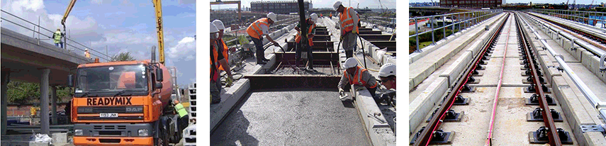 Fiber reinforced concrete track slab at the Docklands Light Rail, UK